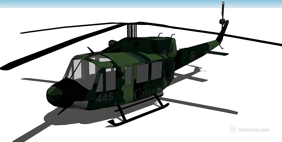 Green Camouflage Canadian Military Helicopter Featuring Number 445 Rotor And Fuselage 3d model 
