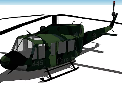 Green Camouflage Canadian Military Helicopter Featuring Number 445 Rotor And Fuselage 3d model