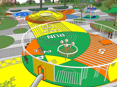 Vibrant Kids Playground with Circular Design Slide Climbing Structures and Letter Elements 3d model