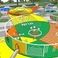Vibrant Kids Playground with Circular Design Slide Climbing Structures and Letter Elements
