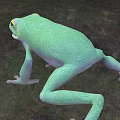 Green Reptile Lizard With Yellow Eyes And Open Mouth On Ground