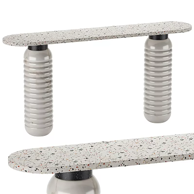 Modern Console Table With Terrazzo Countertop And White Ribbed Cylindrical Legs 3d model