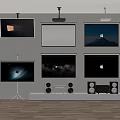 Projection Monitoring System Setup With Multiple Screens And Audio Equipment In Room