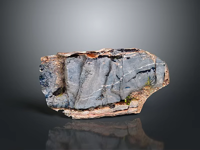 Detailed Natural Rock with Layered Gray Texture and Green Moss on Surface 3d model