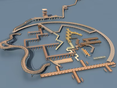 Road Facilities Featuring Winding Boardwalks Multi Level Bridges And Observation Towers 3d model
