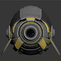 Futuristic Mechanical Device With Circular Gray Yellow Design Blue Lens Core And Support Structures