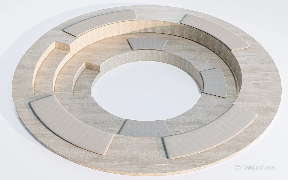Circular Wooden Sofa Set With Segmented Panels And Central Space For Modern Interior Design 3d model