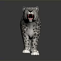 Realistic Snow Leopard Sculpture With Open Mouth And Spotted Fur Details