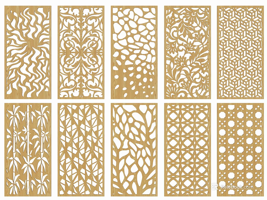 Decorative Wooden Room Dividers With Various Carved Patterns And Designs 3d model 