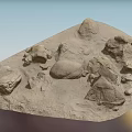 Road Infrastructure With Natural Rocks And Sandy Terrain Construction Elements 3d model