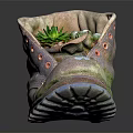 Succulent Plants Growing In Old Work Boot Planter With Moss Covered Worn Design 3d model