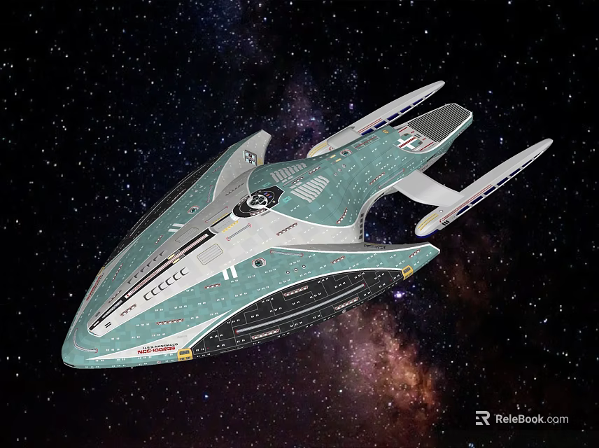 Futuristic Spaceship With Sleek Design Flying In Starry Space Background 3d model 