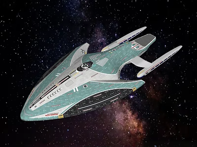 Futuristic Spaceship With Sleek Design Flying In Starry Space Background 3d model