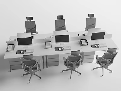 Modern Office Desk Workstation Setup With Ergonomic Chairs Computers And Keyboard 3d model
