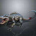 Realistic 3D Mythical Reptile Model With Open Mouth Yellow Eyes Spiked Back and Spotted Skin