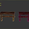 Two Red Wooden Stools Side By Side With Simple Design And Textured Surface 3d model