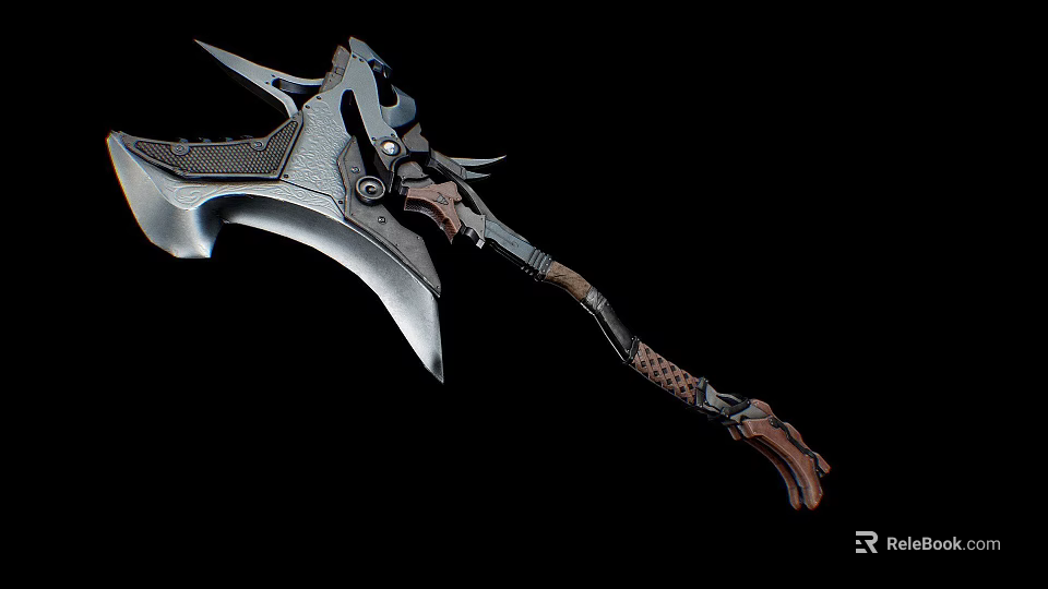 Intricate Axe Weapon Design Featuring Metal Components And Wooden Handle Details 3d model 