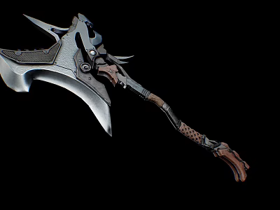 Intricate Axe Weapon Design Featuring Metal Components And Wooden Handle Details 3d model