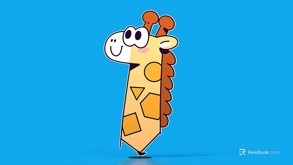 Cute Cartoon Giraffe With Yellow Body Brown Spots Big Eyes Smiling On Blue Background 3d model 