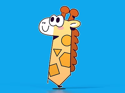 Cute Cartoon Giraffe With Yellow Body Brown Spots Big Eyes Smiling On Blue Background 3d model