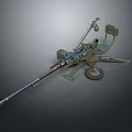 Vintage Green Military Machine Gun With Metal Mount Stand And Wheels Structure