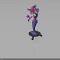 Pink Haired Witch In Purple Robe With Magical Hat On Pedestal Stand