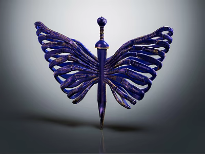 Artistic Blue Butterfly Shaped Decorative Ornament Set with Intricate Wing Details for Home Decoration 3d model