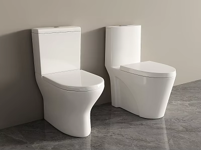 Modern White Toilets Interior Design Against Wall With Sleek Gray Floor And Clean Lines 3d model
