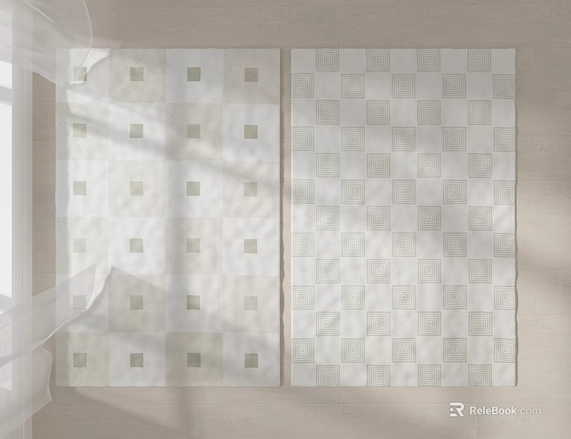 Light Colored Square Rugs With Checkered Pattern For Modern Living Room Floor 3d model