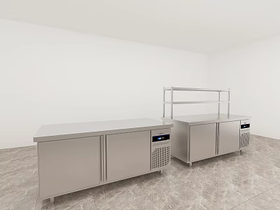 Commercial Kitchen Stainless Steel Refrigerated Counters With Storage Racks 3d model