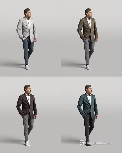 Stylish Men Wearing Different Suits Jackets Trousers And White Shoes 3d model 