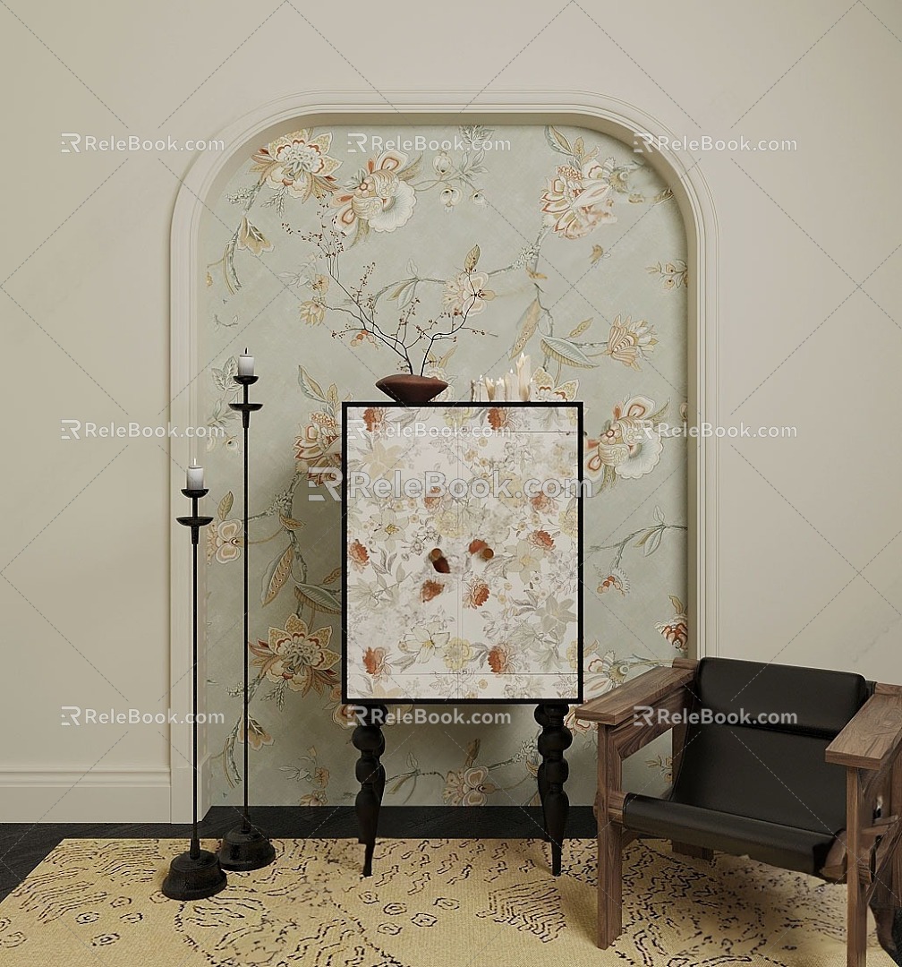 French Vintage Decorative Cabinet Low Cabinet 3d model