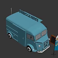 Blue Fish and Chips Food Truck With Menu Boards and Open Service Window