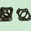 Two Green Military Weapon Metal Components With Square And Triangular Shapes