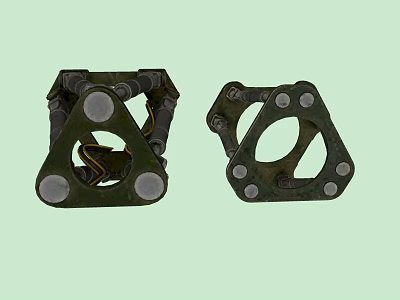 Two Green Military Weapon Metal Components With Square And Triangular Shapes 3d model