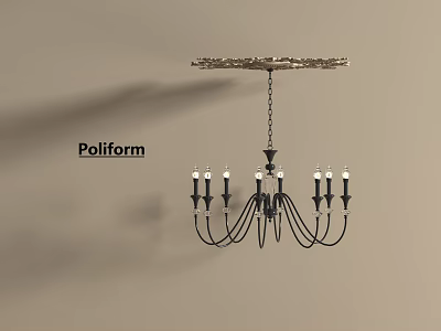 Polliform Classic Chandelier With Ornate Canopy Multiple Candle Shaped Lights And Black Metal Frame 3d model