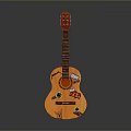 Vibrant Orange Guitar With Decorative Stickers For Household Decor