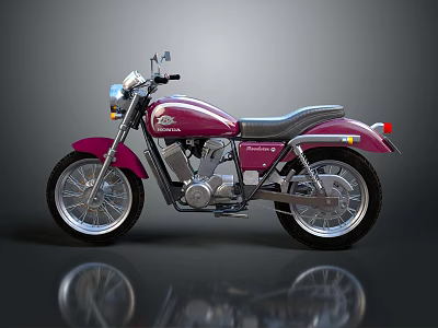 Maroon Classic Motorcycle With Black Seat And Shiny Silver Wheels Design 3d model