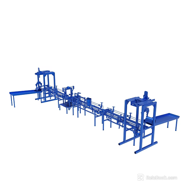 Blue Industrial Automated Production Line With Structural Mechanical Equipment And Conveyors 3d model 