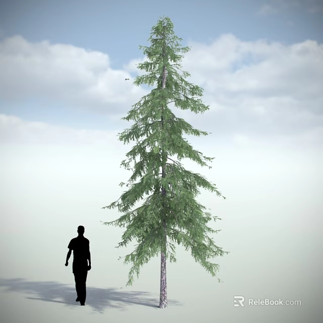 Tall Green Arbor With Human Silhouette Against Blue Sky And White Clouds 3d model 