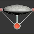 Enterprise Spaceship Model with Circular Hull and Red Engines for Space Exploration