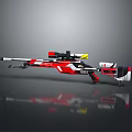 Red and White Modern Sniper Rifle With Scope And Tactical Weapon Components 3d model