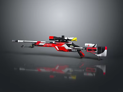 Red and White Modern Sniper Rifle With Scope And Tactical Weapon Components 3d model
