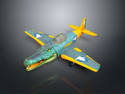 Fun Crocodile Shaped Toy Airplane With Green Body Yellow Wings And White Stars 3d model