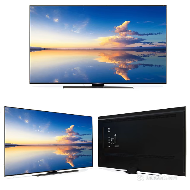 Modern TV Screen With Sunset Clouds And Water Reflection 3d model 