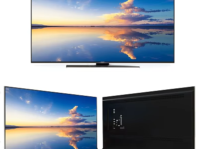 Modern TV Screen With Sunset Clouds And Water Reflection 3d model