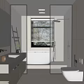 Modern Bathroom Interior With Double Sink Vanity Glass Shower And Bathtub