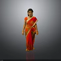 Elegant Indian Woman In Traditional Red Saree Standing Against Grey Background
