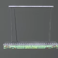 Hanging Rectangular Chandelier With Green Stained Glass And Elegant Colorful Floral Patterns