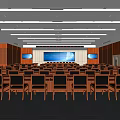 Spacious Conference Room Interior Design With Organized Seating And Large Screen 3d model